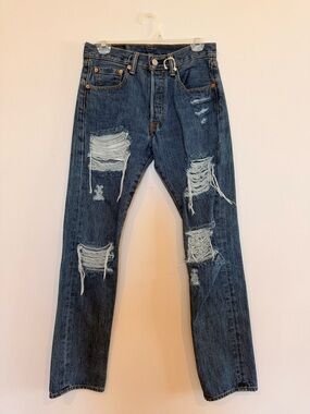 Levi's Women's Distressed Dark Blue Boyfriend Jeans